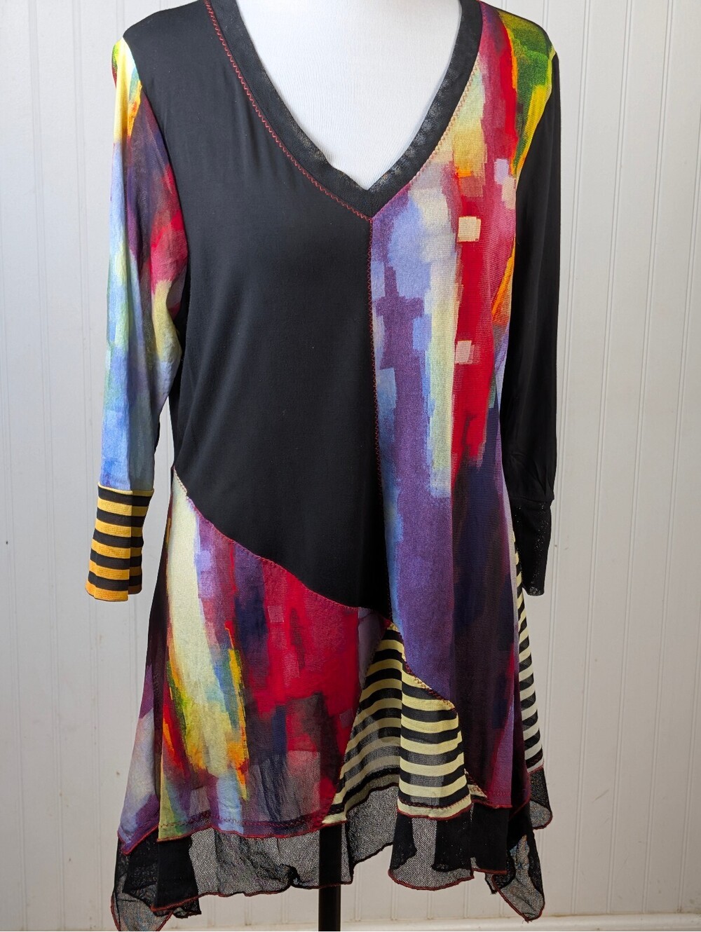Lior Paris Colorful Abstract Pattern V-Neck Tunic Top, Size Large